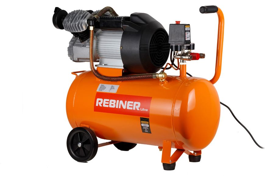 Компрессор двухцилиндровый Rebiner 50 л (3 кВт, 420 л/мин, 220 В) 005157 фото