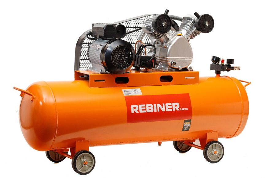 Компрессор двухцилиндровый Rebiner 120 л (3 кВт, 520 л/мин, 220 В) 007156 фото