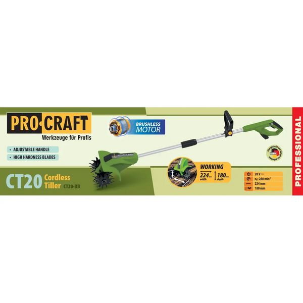 Аккумуляторный культиватор Procraft CT20, 20V, 1акб 4Ah, ширина 224 мм, глубина 180 мм, с АКБ и ЗУ CT20_1akb(4AhTurbo) фото