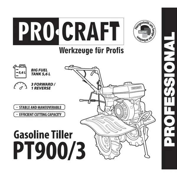 Бензиновий мотоблок Procraft PT900/3 4х тактний двигун 4,8 кВт 212 см&sup3; Ширина обробки до 900 мм PT900/3 фото