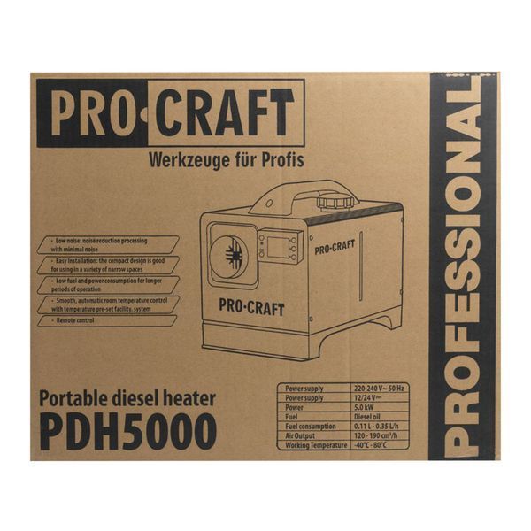 Дизельний обігрівач (Вебаста) Procraft PDH5000 5 кВт Автономка вебасто 12/24 В, повітряний обігрівач 190 м&sup3;/год PDH5000  фото