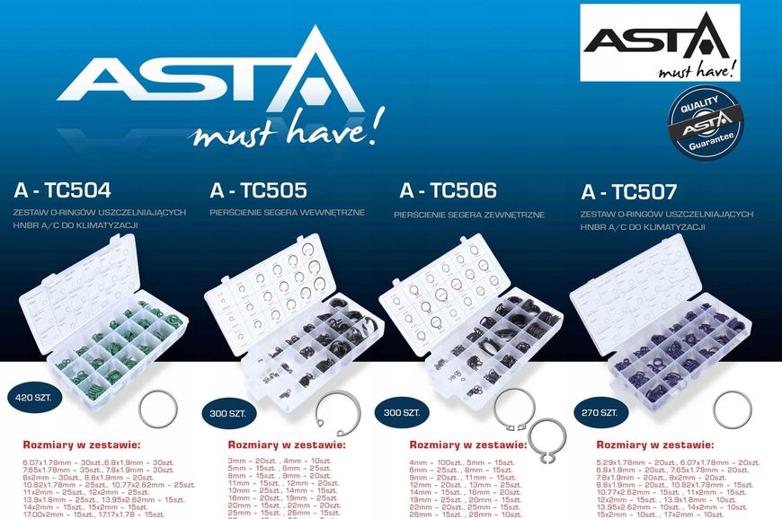 Набор стопорных колец ASTA A-TC506 Комплект из 300 внешних колец 4-32мм Изготовлены из прочной упругой стали A-TC506 фото