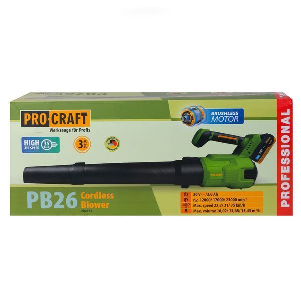 Акумуляторна повітродувка Procraft PB26, 20В, безщіткова, 1 АКБ 3 Аг + ЗП PB26 фото