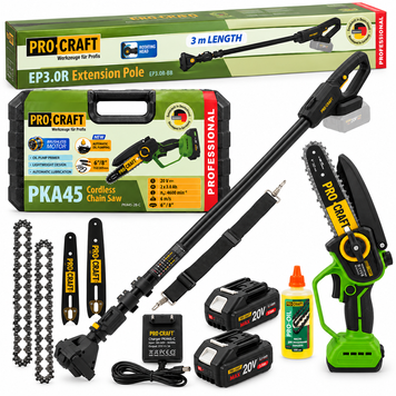 Акумуляторна ланцюгова пилка Procraft PKA45 + Телескопічний подовжувач Procraft EP-3.0R (2акб 3А/год, безщіткова, кейс) PKA45_2Akb_3Ah(Кейс)+EP-3.0R фото