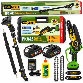 Акумуляторна ланцюгова пилка Procraft PKA45 + Телескопічний подовжувач Procraft EP-2.0R (2акб 3А/год, безщіткова, кейс) PKA45_2Akb_3Ah(Кейс)+EP-2.0R фото