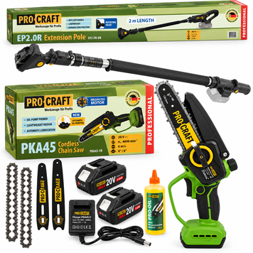 Акумуляторна ланцюгова пилка Procraft PKA45 + Телескопічний подовжувач Procraft EP-2.0R (2акб 3А/год, безщіткова) PKA45_2Akb_3Ah(Картон)+EP-2.0R фото