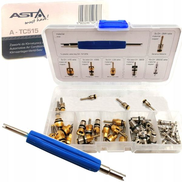 Набор клапанов для кондиционера с ключом ASTA A-TC515 В комплекте 41предмет Материал медь Специнструмент СТО A-TC515 фото