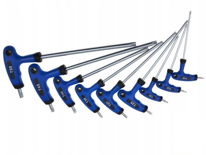 Набор Т-образных ключей TORX (пластиковая ручка) GEKO G30587 Ключи слесарные В наборе 9 ед. Т10-Т50 100/200мм G30587 фото