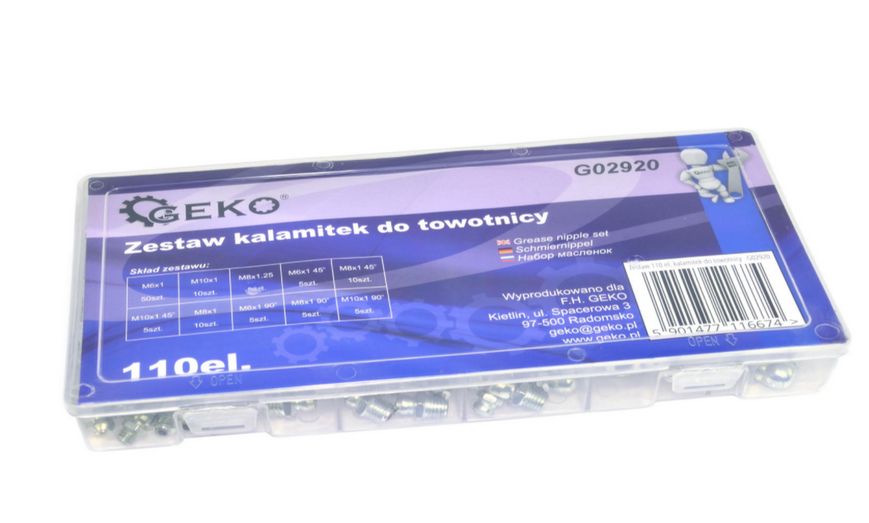 Набор ниппелей для масляного шприца GEKO G02920 Специнструмент СТО В наборе 110 штук стальных суппортов Польша G02920 фото