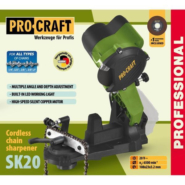 Акумуляторна заточка для ланцюгів Procraft SK20, 20В, 1 АКБ 4 Аг Type-C + ЗП 20/2 ECO SK20_1akb4AhType-C_zp20/2Eco фото